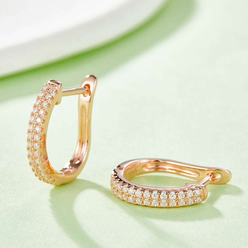 S925 Sterling Silver Moissanite Huggie Hoop Earrings  Pave U Shaped Earrings With GRA Certificate Platinum Or Rose Gold Or Gold Plated Jewelry Gift Box Set For Women