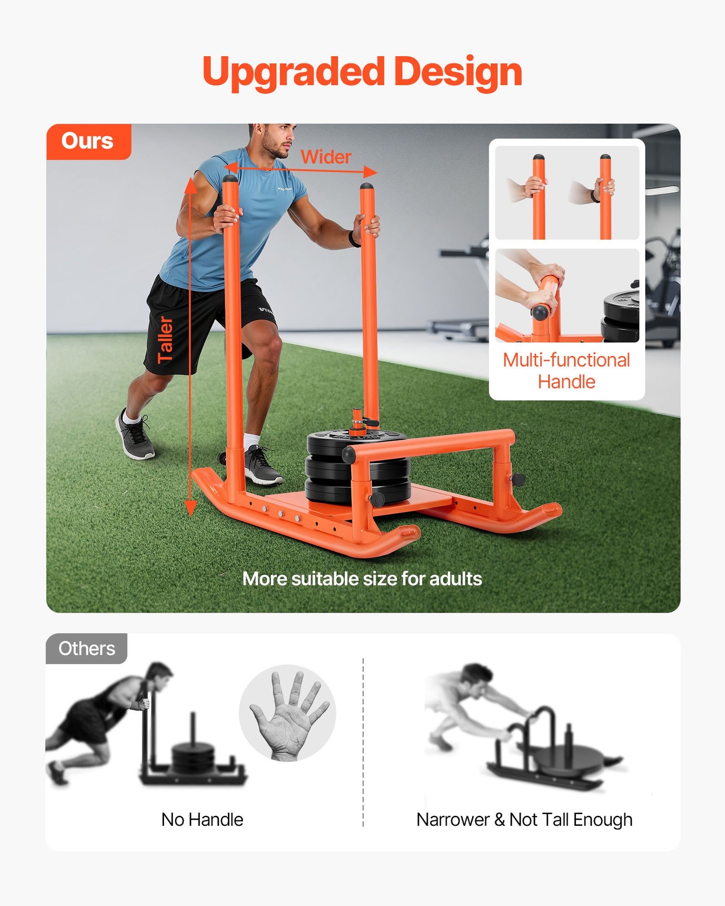 Weight Sled, Steel Power Sled, Fitness Strength Training Sleds For Athletic Exercise Speed Improvement, Workout Fitness Equipment With Handle, Compatible With 0.5 In Weight Plates, Orange