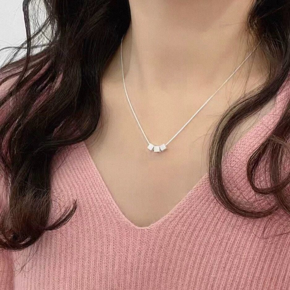 1pcs 999 Sterling Silver Cube Pendant Necklace, Minimalist Chic Style, For Daily Wear & Office Casual Outfits