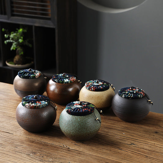 Coarse Pottery Tea Caddy Airtight Container Ceramic Puer Tea Canister