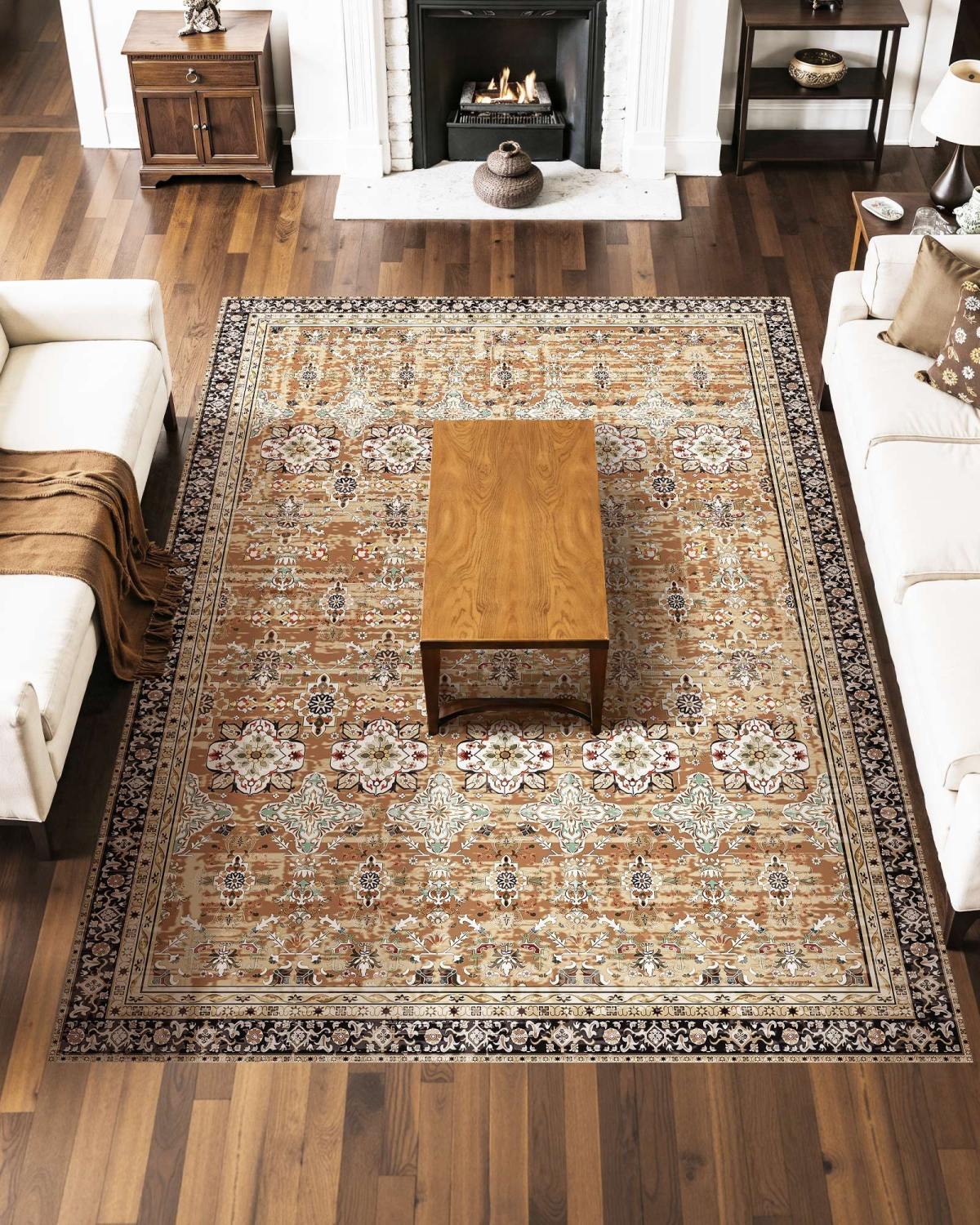 Area Rug, 7.5 X 9.5 Ft Large Washable Rug, Non-Slip And Tear-Resistant Soft Carpet, Pet & Child Friendly Vintage Area Rugs, Indoor Mat For Bedroom, Living Room, Office, Entryway, Brown Green