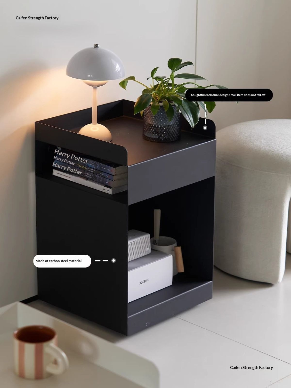 Stainless Steel Cube Side Cabinet Nordic Industrial Style Mobile Bedside Table