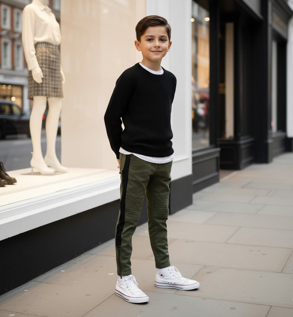 Boys Slim Fit Grey School Trousers Kids Smart Casual Pants Elastic Waist 6-12Y