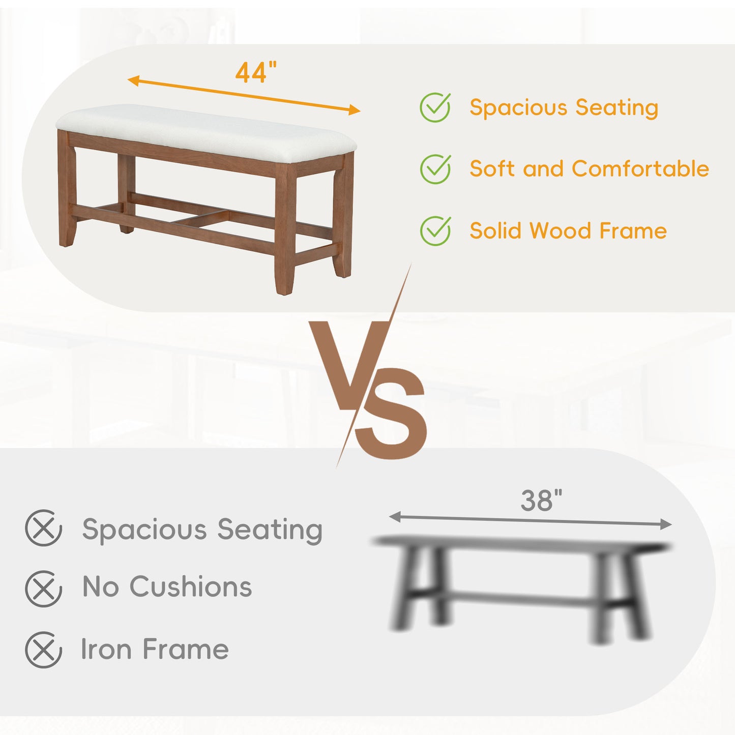 TOPMAX Farmhouse 76inch 6-Piece Extendable Dining Table Set Trestle Kitchen Table Set With 18inch Removable Leaf And Upholstered Dining Chair And Bench For Dining Room, Brown Ivory