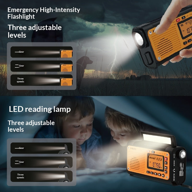 Hand-cranked Solar-powered Radio With Outdoor Emergency And Bluetooth Charging Features