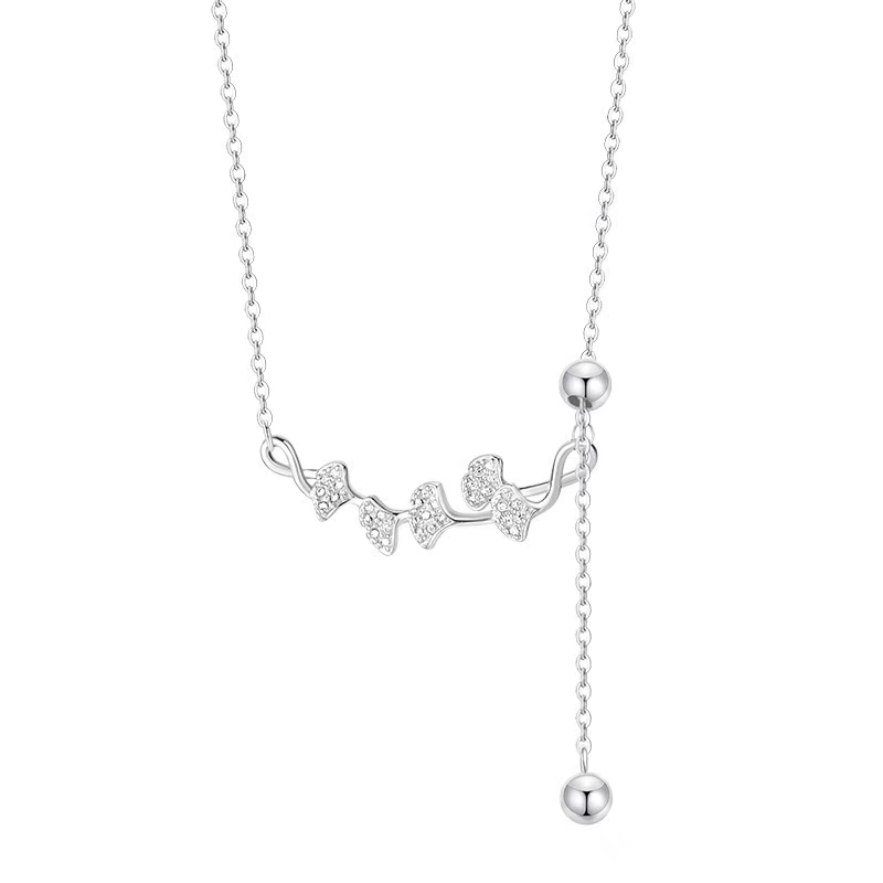 1pc 999 Sterling Silver Diamond-Encrusted Ginkgo Leaf Adjustable Tassel Necklace, Delicate Luxurious Style, Perfect For Daily Wear & Valentine's Gifts