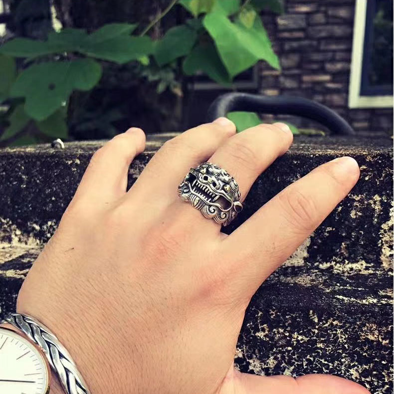 1pcs 925 Sterling Silver Retro Pixiu Statement Ring, Lucky Ethnic Style, Ideal For Birthdays & Men's Feng Shui Gifts