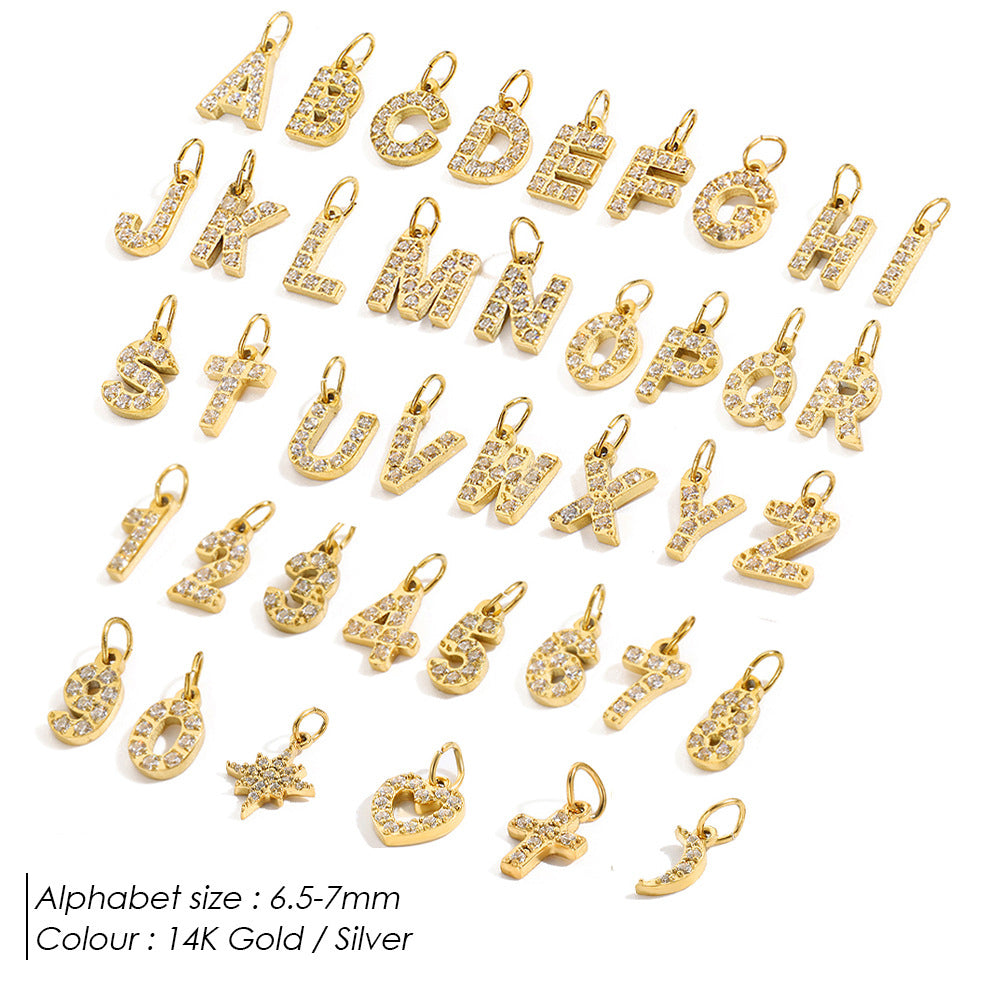 1 Piece 304 Stainless Steel Zircon Ion Plating 14K Gold Real Plated Letter Number Polished Stretch Adjustable Pendant DIY Jewelry Accessories