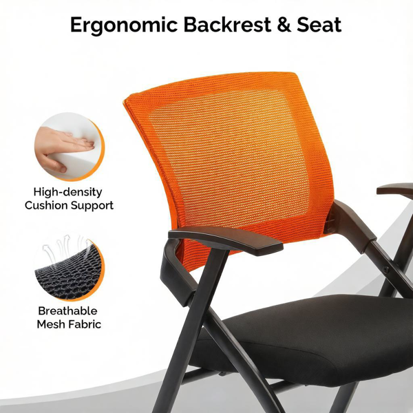 1 Pack Stackable Conference Room Chairs With Wheels,Folding Office Chair With Rebound Back,Padded Seat For Training Room,Guest,Reception,Event,Capacity 350lbs,Orange