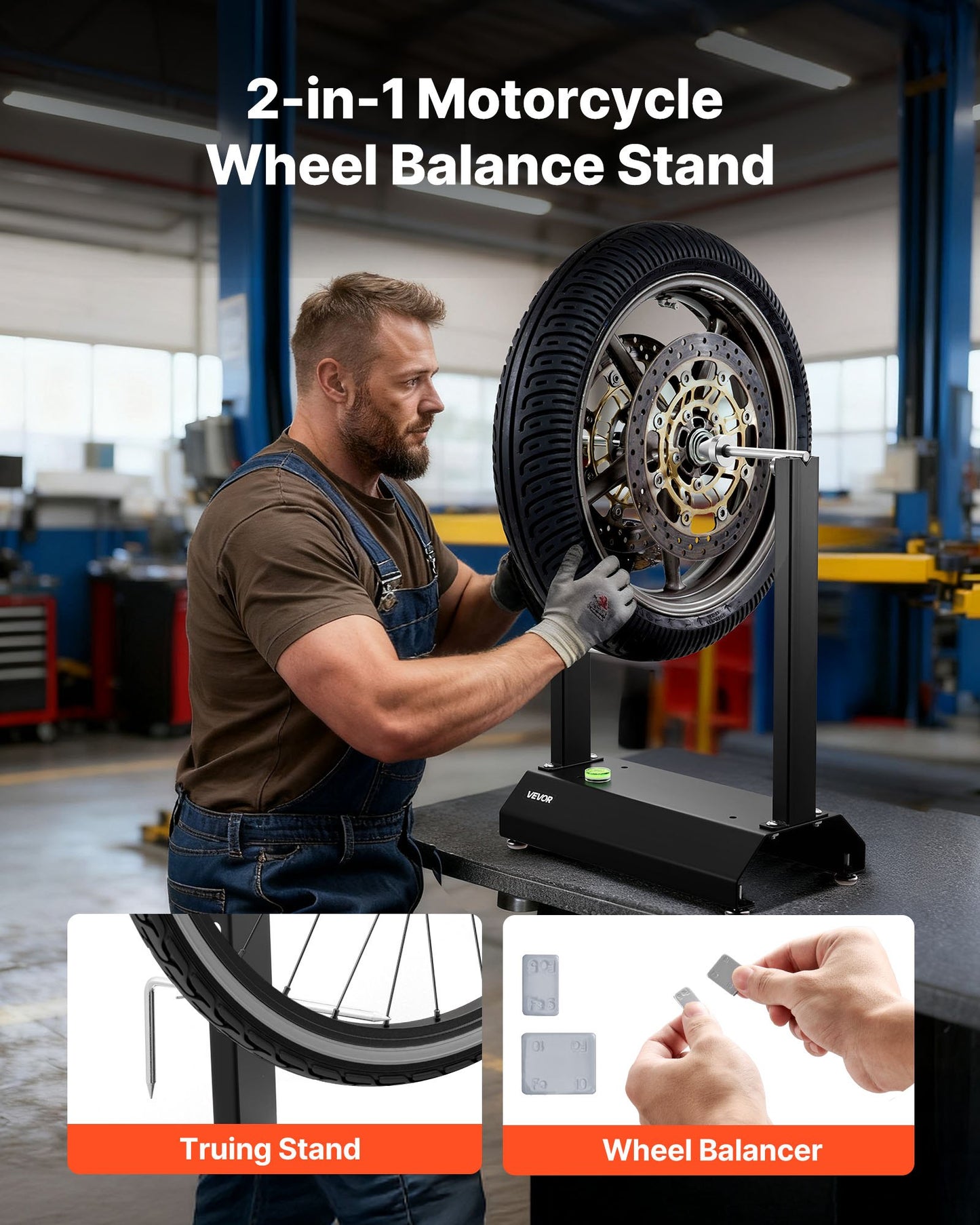 Motorcycle Wheel Balancer, 88.2 Lbs Capacity, Tire Balancer & Truing Stand With Adjustable Centering Cones And Truing Pointer, Balancing Tools For Most Motorcycles & Bicycles, 32-Inch Wheel Dia