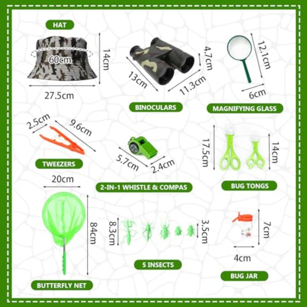 16-piece Exploration Set For Kids, Outdoor Discovery Set With Binoculars, Landing Net, Magnifying Glass, And Insect Catcher, Adventure Gear For Camping, Nature Exploration, And The Garden
