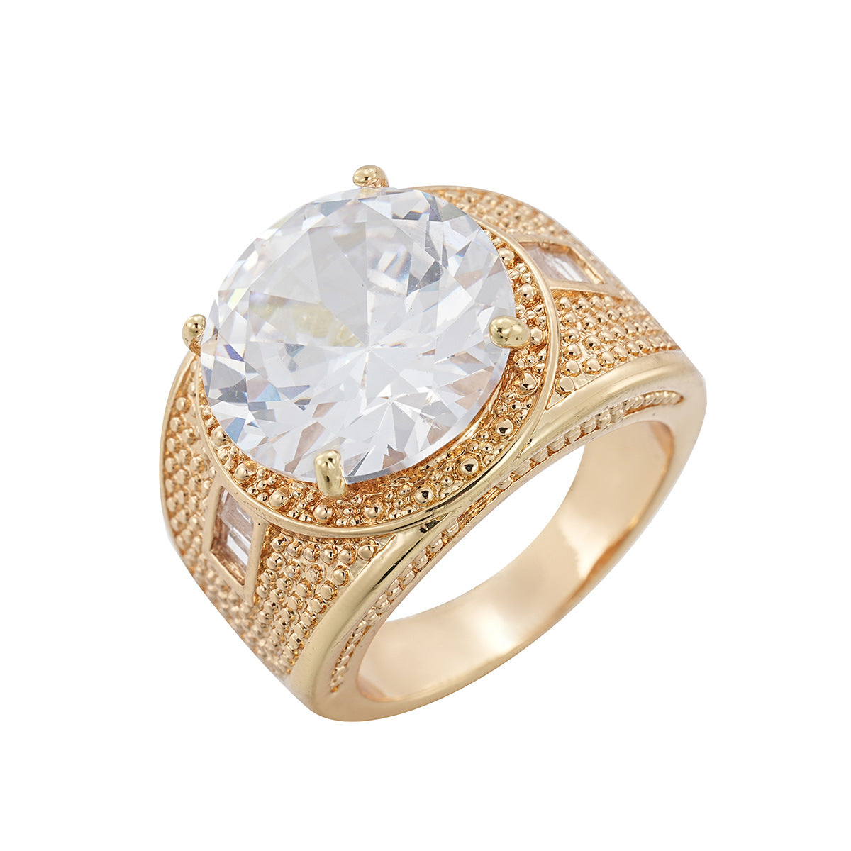 Exaggerated Round Zircon Men's Ring, European American Fashion Light Luxury Gold-Plated Band, Party Dress Finger Accessories