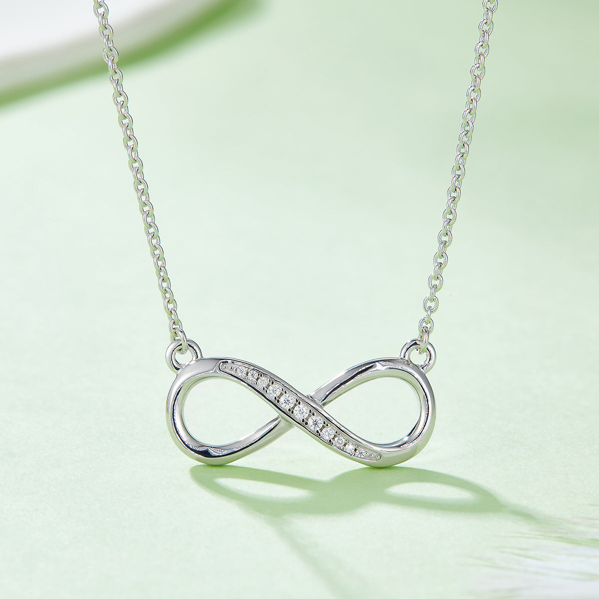 3.2g S925 Sterling Silver 11 Stone Moissanite Infinity Necklace 45cm  Half Pave Pendant With GRA, Platinum Plated Romantic Jewelry Gift Box Set For Women