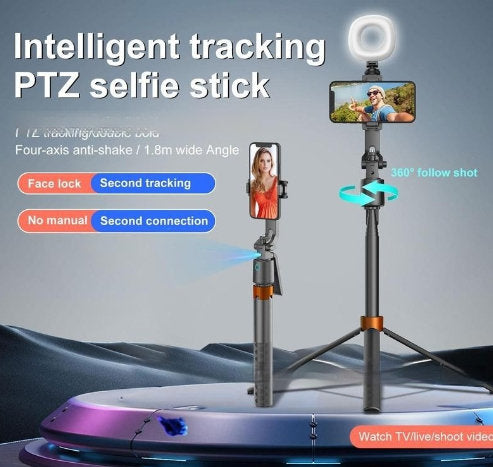 Smart AI Selfie Stick with 3-Axis Gimbal Stabilizer - Adjustable Extendable Tripod Mount for Smartphone Video Recording