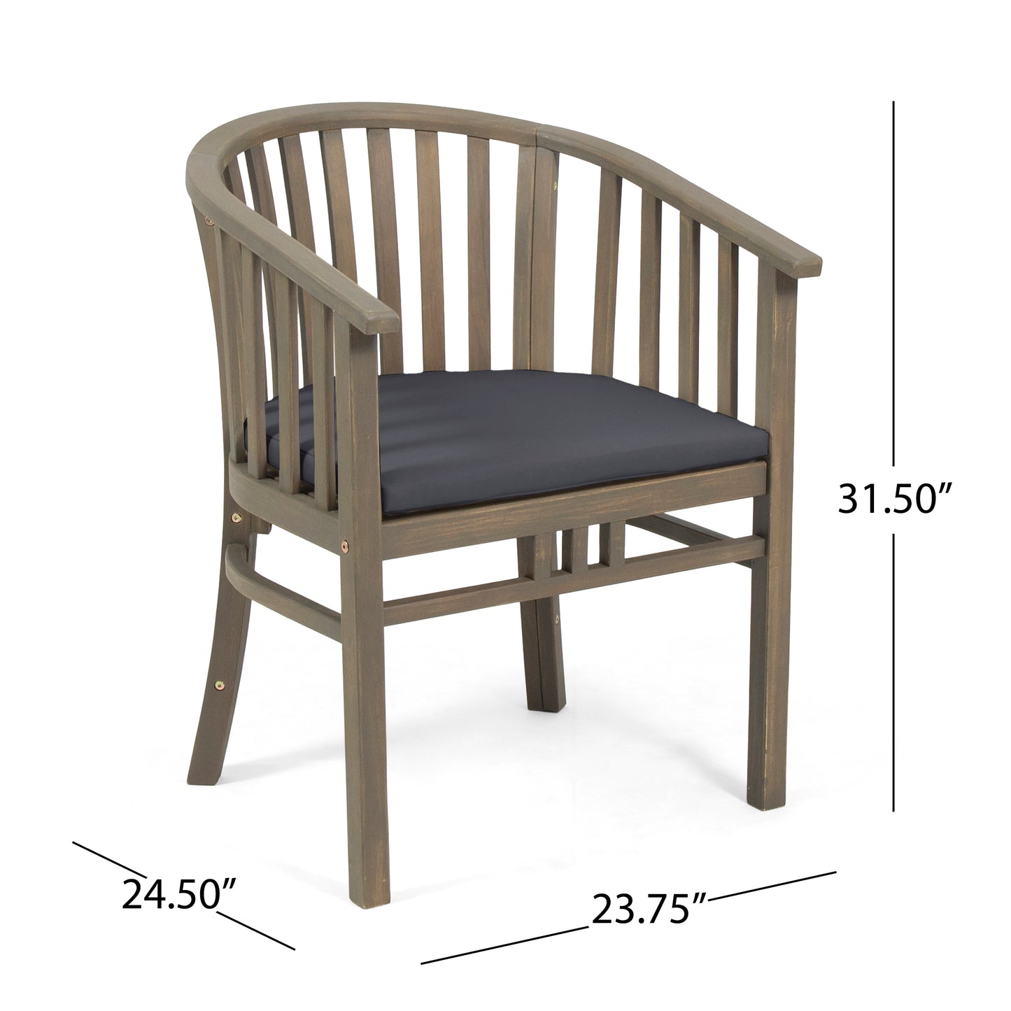Outdoor Wooden Dining Chairs With Cushions, Set Of 2, Dark Grey,Grey Finish