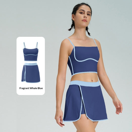 Padded Yoga And Fitness Tank Top With A Short Skirt Two-piece Set