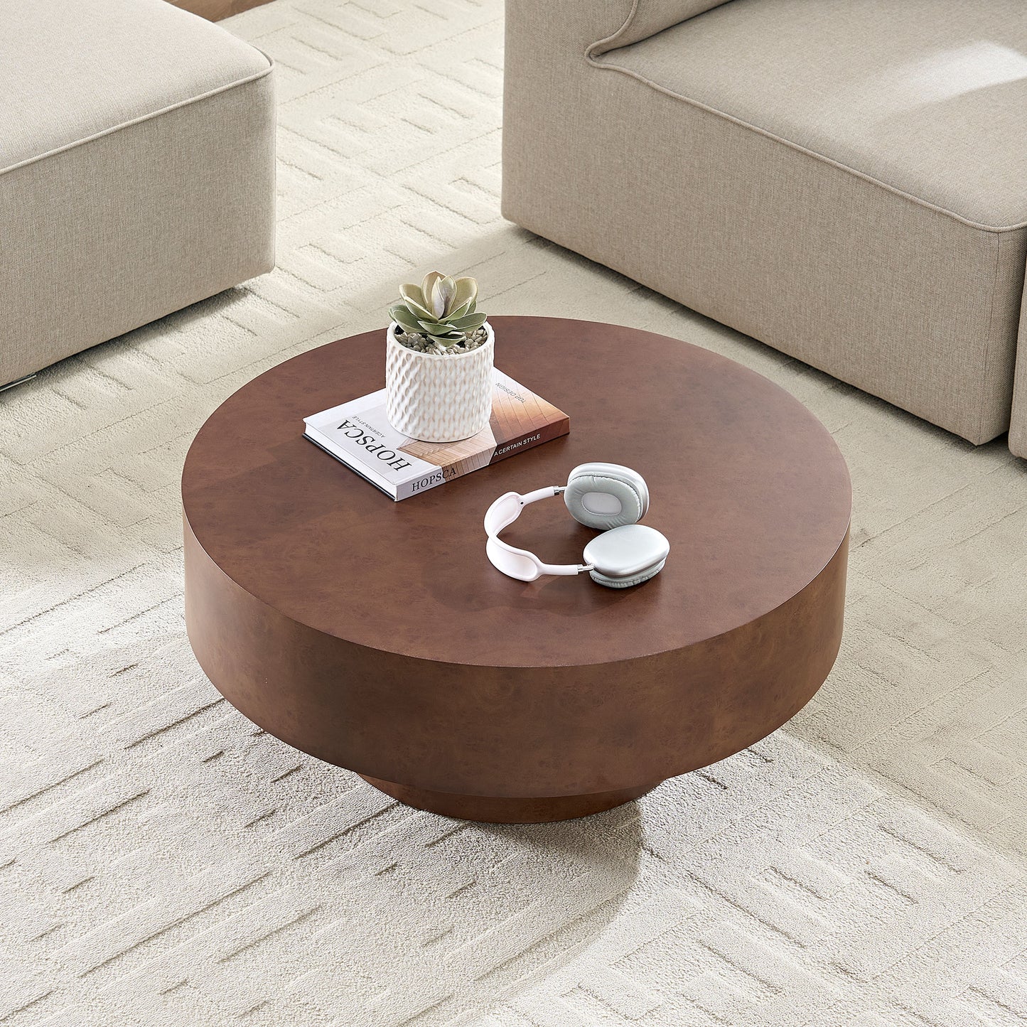 31.49  Faux Burl Wood Pattern Decal Coffee Table With Sturdy Pedestal For Living Room Office Apartment Walnut