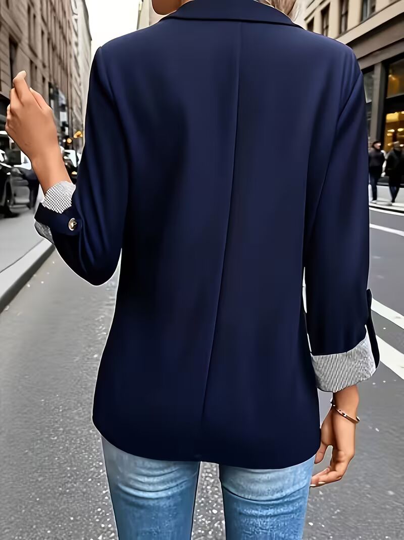 Women's Elegant 3 4 Sleeve Blazer Jacket. Solid Color Button Front H Line Suit Coat, Machine Washable All-Season Professional Outerwear For Office & Formal Events, Versatile Blazer For Year Round Wear