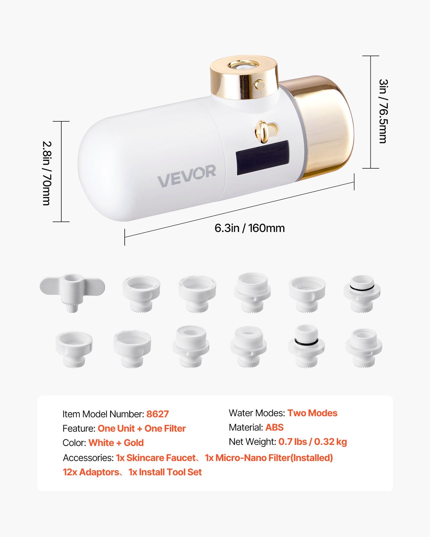 Skincare Water Filter Bathroom Sink Faucet Purifier For Skin White  Gold