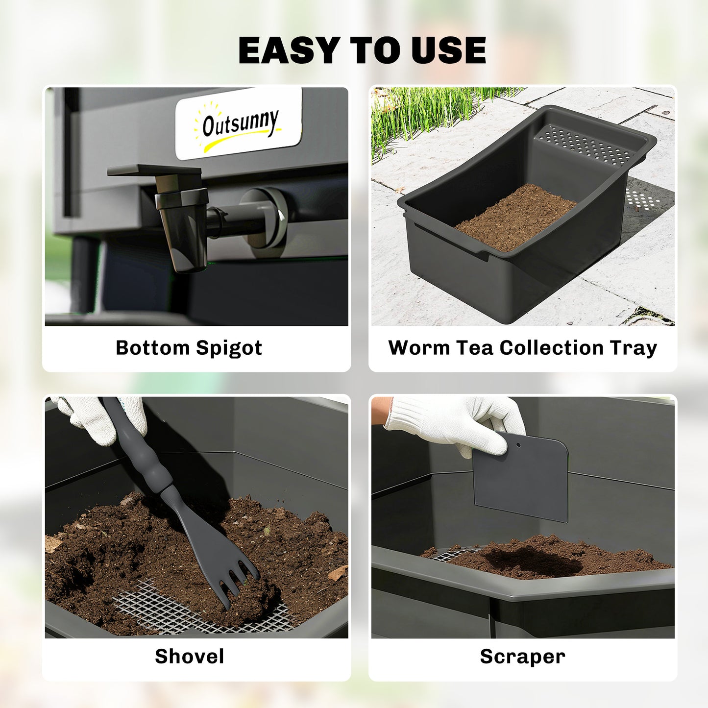 4-Tray Worm Composter Bin, 7.4 Gal Outdoor & Indoor Worm Composter for Recycling Food Waste, Black