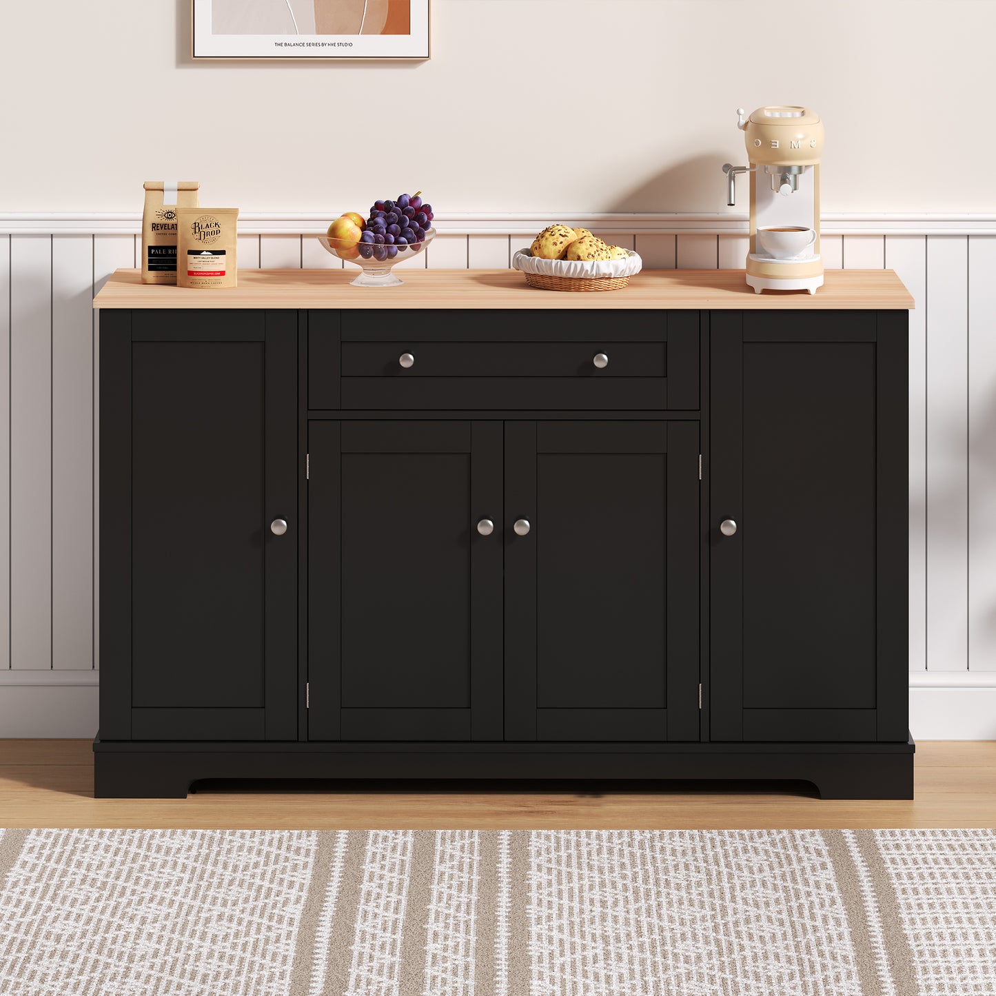 Multifunctional Kitchen Buffet  138 Cm Sideboard With Drawer, Shelf Doors & Adjustable Shelves  Modern Design With Anti-tilt Protection, Ideal For Kitchen, Living Room & Bedroom
