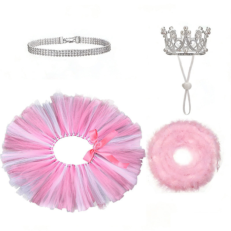 Pet Goose Mini 4-Piece Set Crown Necklace And Tutu Dress Ensemble