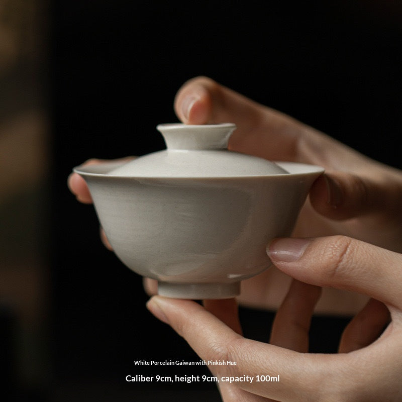 Chazi Wind Pink-Handled White Flat-Lid Teapot Ceramic Gongfu Tea Set