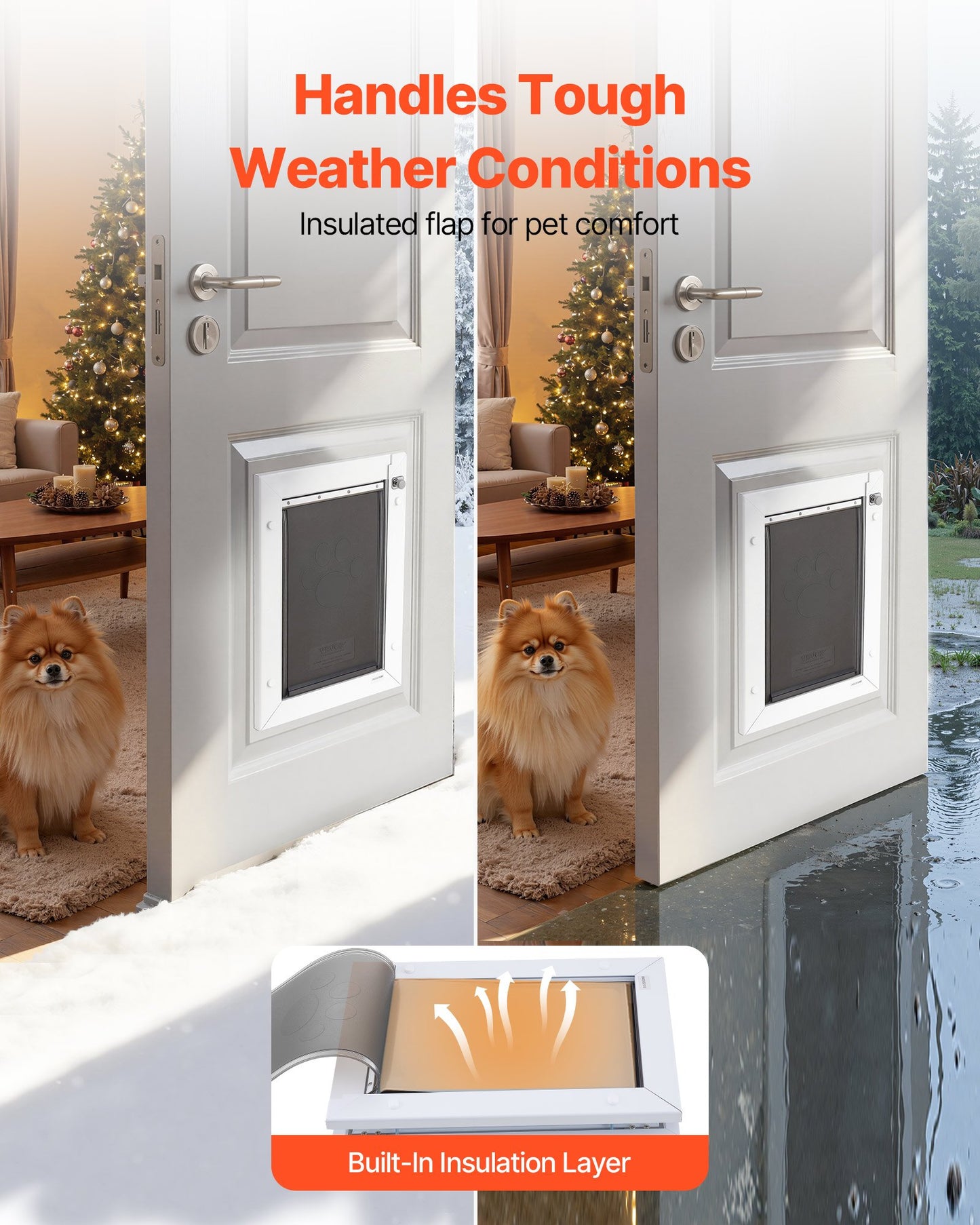 Pet Door, Medium, With Three Magnetic Flaps And Metal Frame, Strong And Weatherproof Dog Door For Interior And Exterior Doors, Easy To Install, Easy In-and-Out Access For Doggies, White