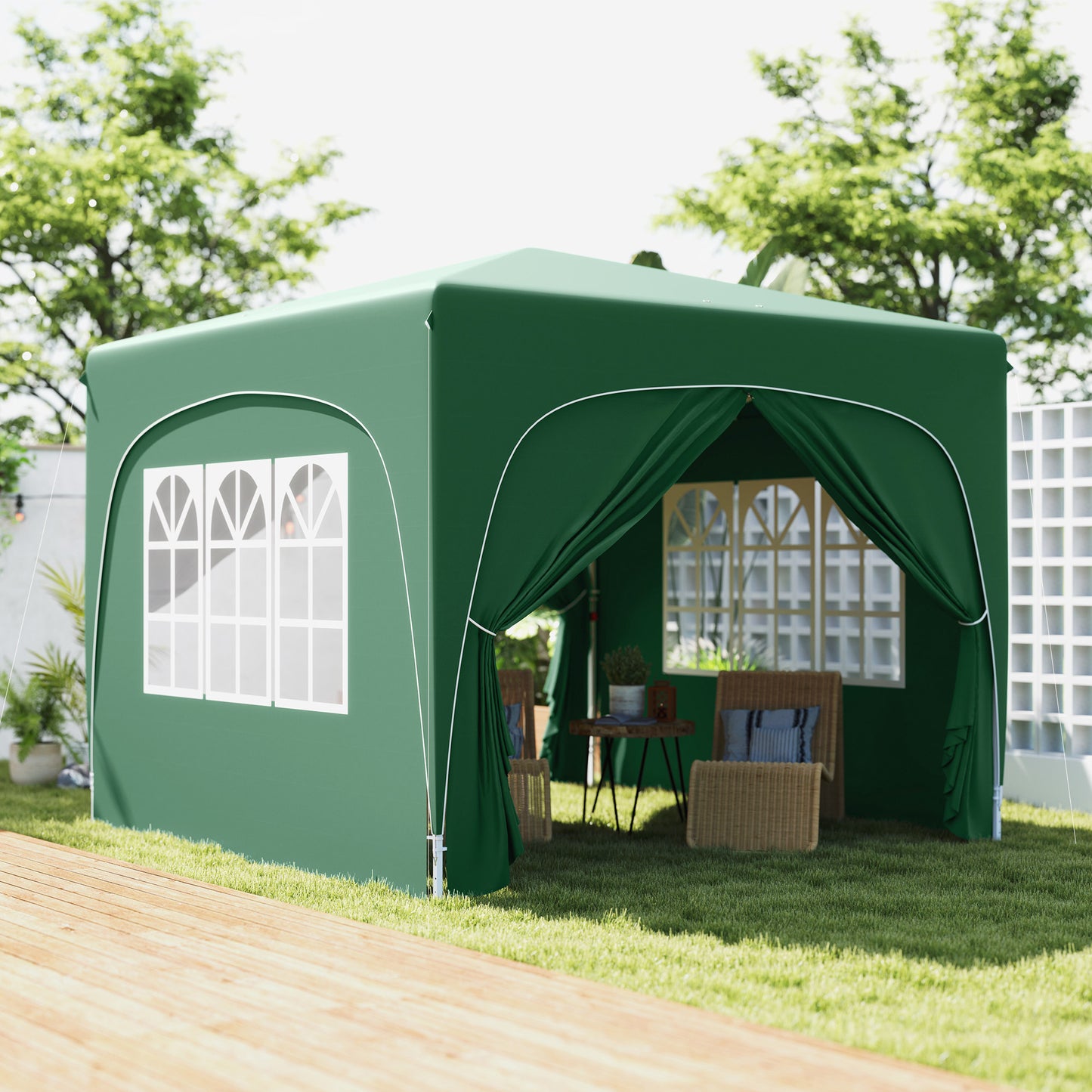 3 X 3m Pop-Up Gazebo Shelter, With Accessories - Dark Green