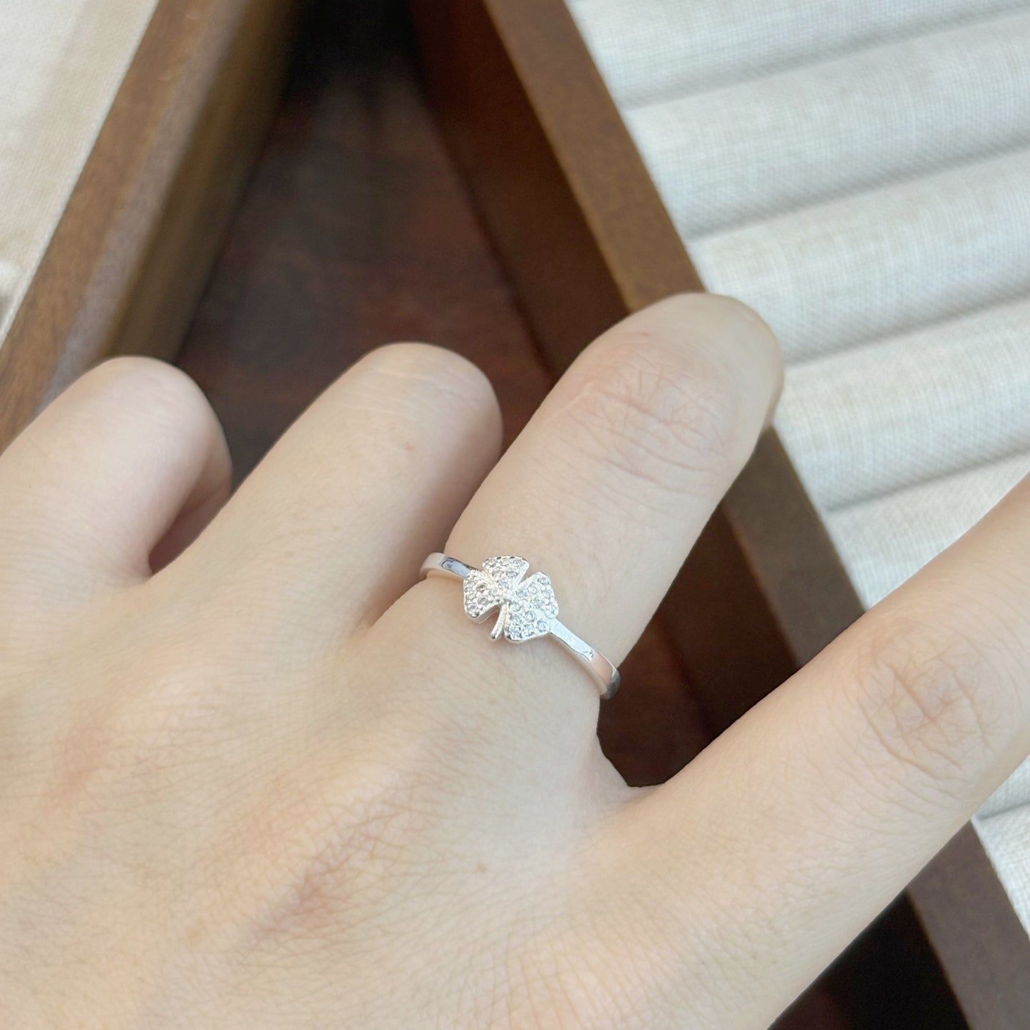 1pc 999 Sterling Silver Zircon Clover Open Ring, Sweet & Elegant Style, Perfect For Daily Wear & Valentine's Day Gift