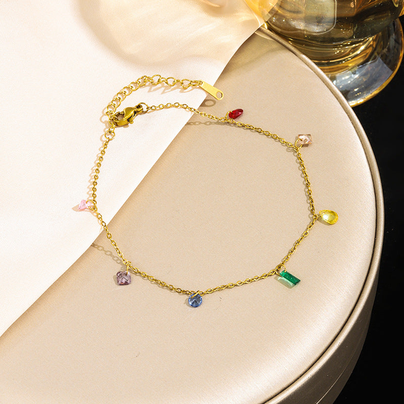 Titanium Steel Necklace And Anklet Best-selling Rainbow Diamond Design
