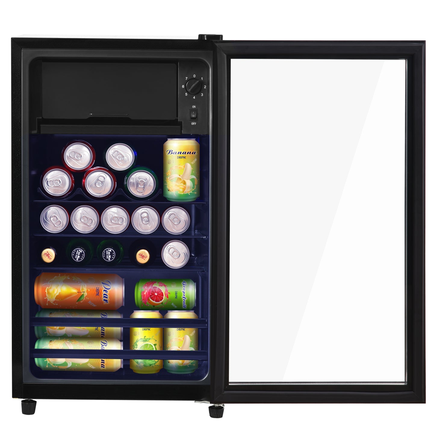76LMini Refrigerator, 6L 70L For Ice, LED Light, Asst 51 Cans Of Lemonade, Water, Beer Or Wine. Low Noise Operation, Compressor Cooling System, Energy Efficient, Adjustable Shelves