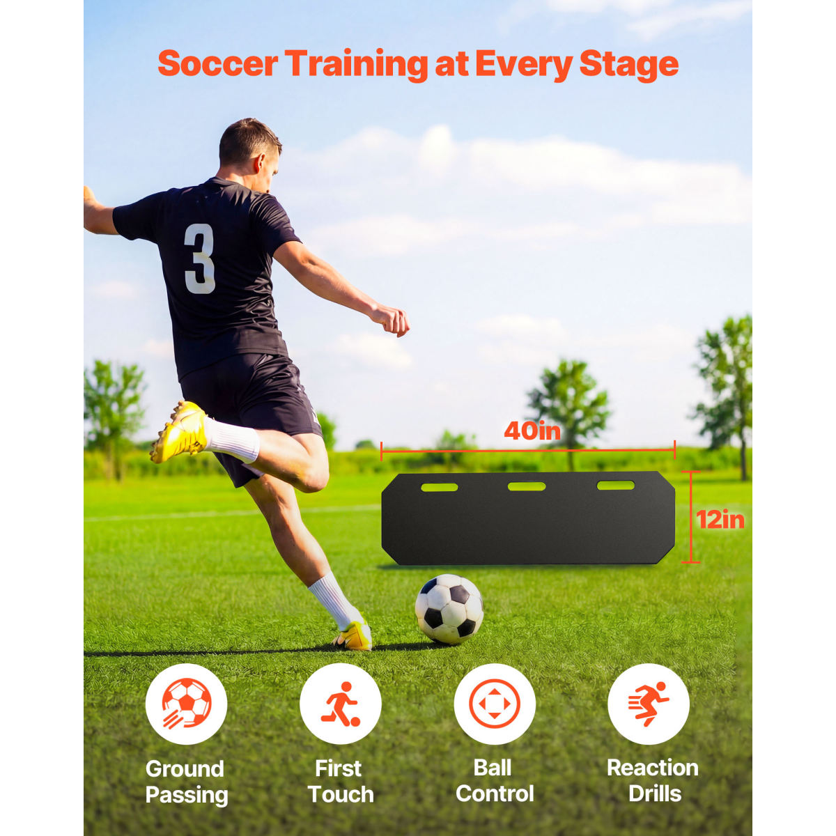 Soccer Rebounder Board, 40 X 12 In Portable Soccer Rebound Wall, HDPE Sports Kick Back Trainer, 3 Adjustable Angles, Easy Setup Ball Practice Training Equipment For Passing & Reaction Skills