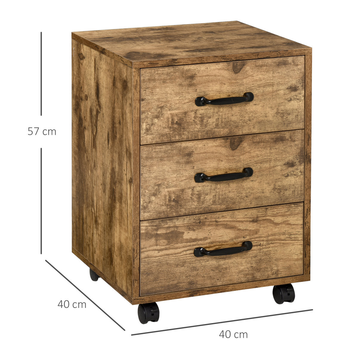 3 Drawer File Cabinet, Mobile Filing Cabinet On Wheels For Home Office, Study, Rustic Brown