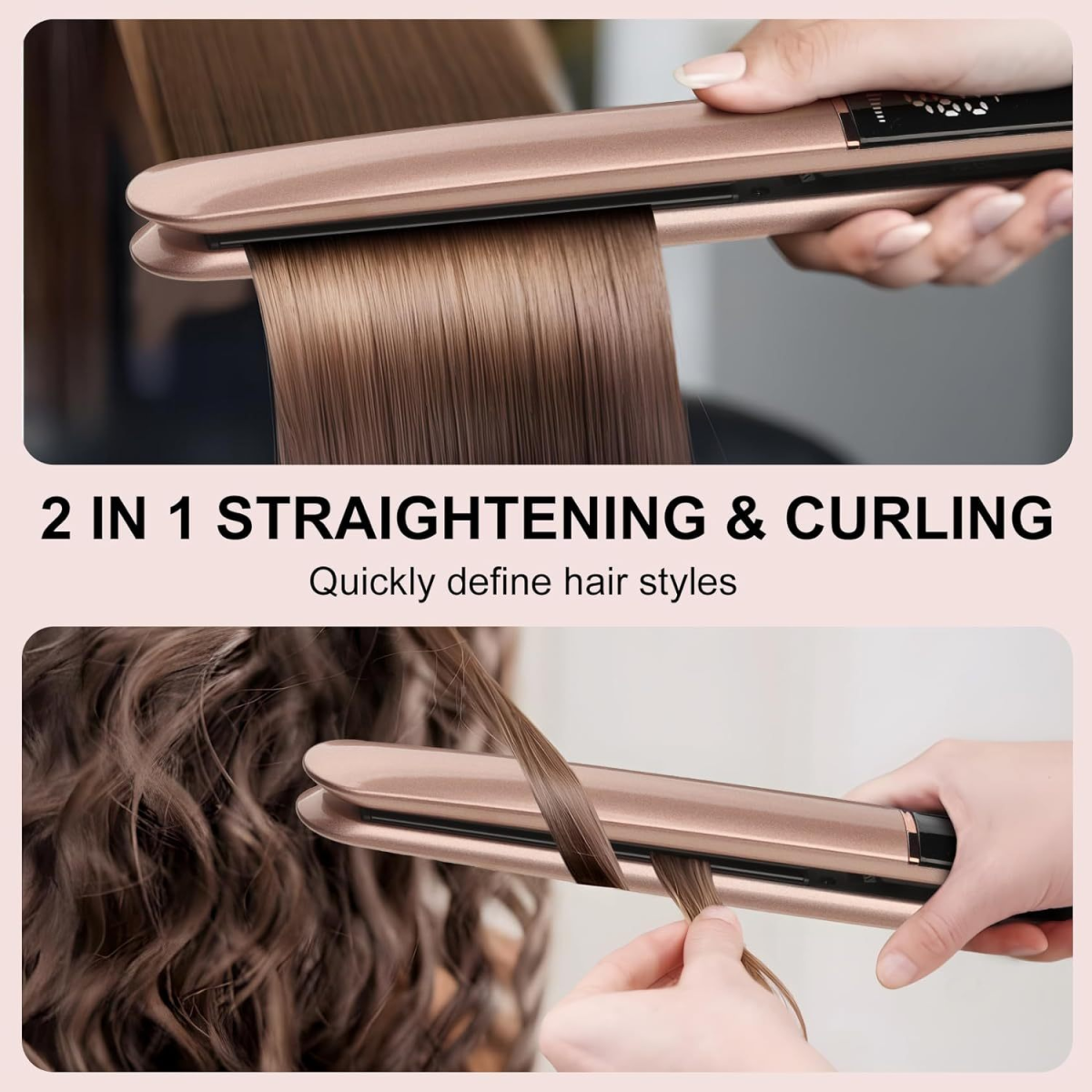 Hair Straightener Curler 2 In 1 For Women 10s Fast Heat Up Digital Display