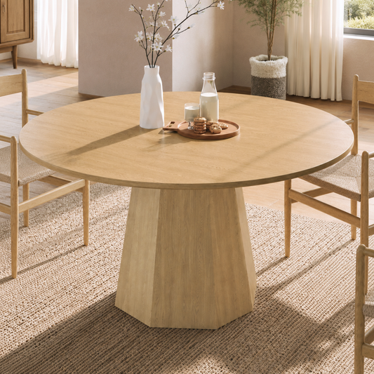 47  Round Dining Table For 4-6, 120 X 120 Cm Farmhouse Wood Kitchen Table, Round Table For Home Dining Room Living Room, Oak Color  Only Table
