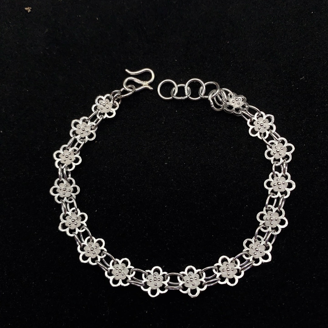 1pcs 999 Sterling Silver Connected Flower Bracelet, Elegant Sweet Style, Ideal For Birthday & Holiday Gifts