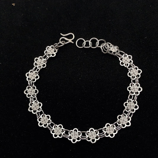 1pcs 999 Sterling Silver Connected Flower Bracelet, Elegant Sweet Style, Ideal For Birthday & Holiday Gifts
