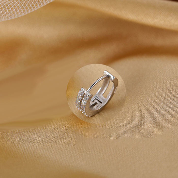 1pcs 999 Sterling Silver Double Band Zircon Hoop Earrings, Luxury Trendy Style, Ideal For Birthday & Holiday Gifts