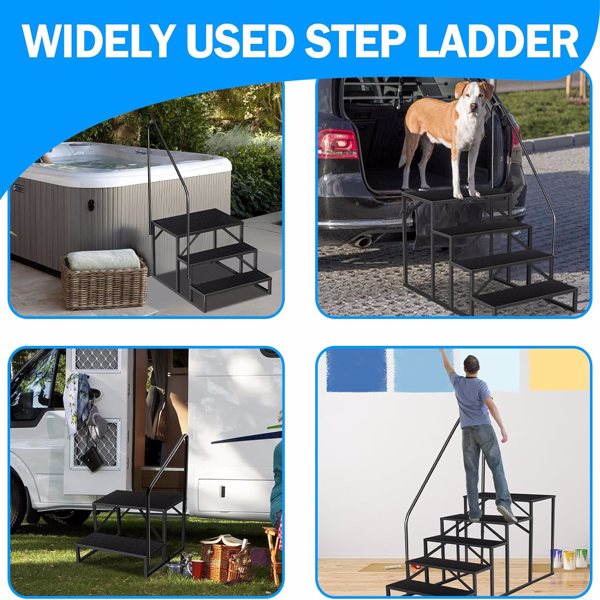 RV Stairs 5 Step Ladder,RV Steps Anti-Slip,Hot Tub Steps With Handrail,660 Lbs RV Ladder For 5th Wheel RV,Mobile Home Stairs