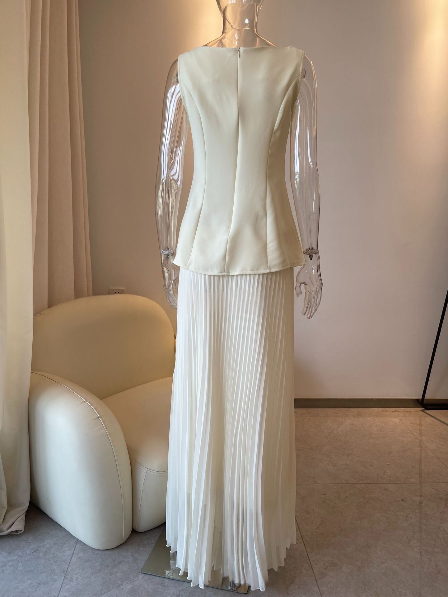 Casual Chiffon Pleated Two-piece Set Vest And Skirt Best-selling Style