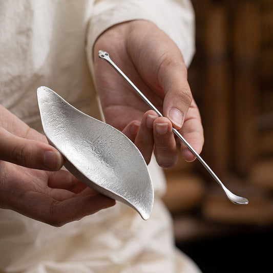 Retro Zen Tea Spoon Handmade Tin Lotus Leaf Tea Appreciation Accessories