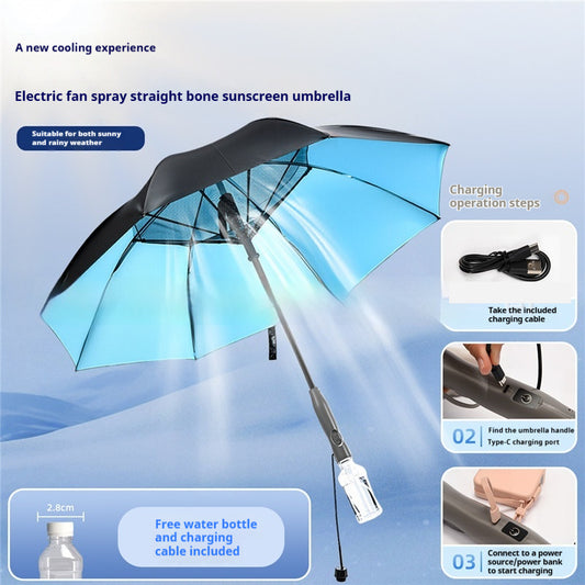 Summer Fan-equipped Umbrella With Spray Cooling