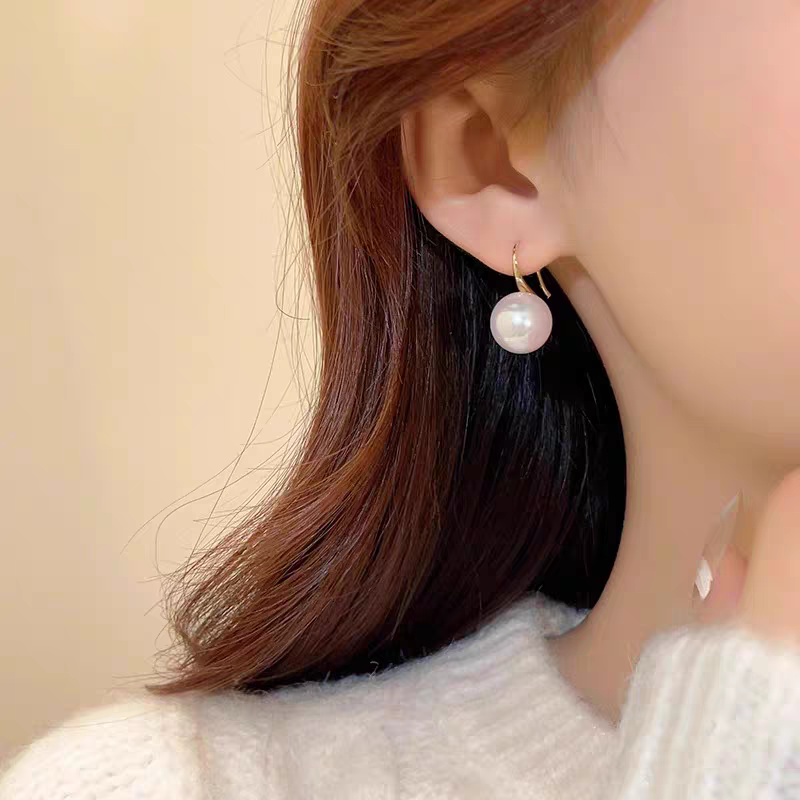 1 Pair S925 Sterling Silver High Heel Hook Large Shell Pearl Drop Earrings, Elegant & Versatile, Perfect For Daily, Party & Dating, Ideal Valentine's Gift