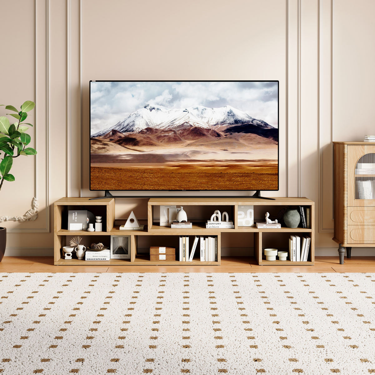 Modular Freestyle TV Stand,Light Wood Adjustable Media Console With Open Storage Compartments,Modern Minimalist Entertainment Center,Free-Combination TV Cabinet For Living Room Bedroom Apartment