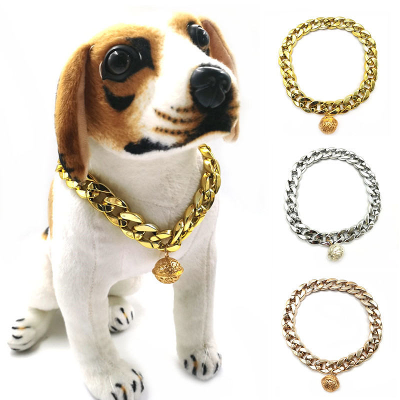 Pet Gold Necklace Cat Bell Large Dog Collar