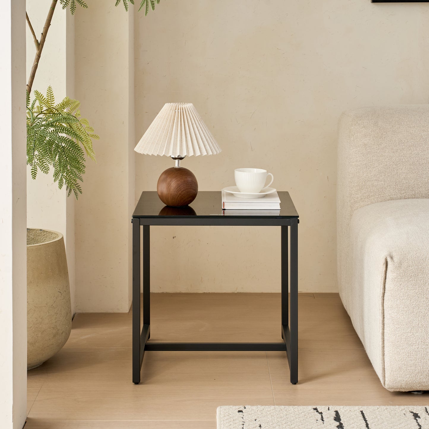 Black Glass Night Stand,MDF SideTable, Small Tea Table, Sofa Table With Metal Leg