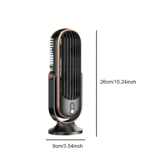 Desk Double Fan Double Motor 5 Speed 720° Surrounding Blow 1200mAh Portable Desktop Tower Fan For Travel Camping Outdoor Black