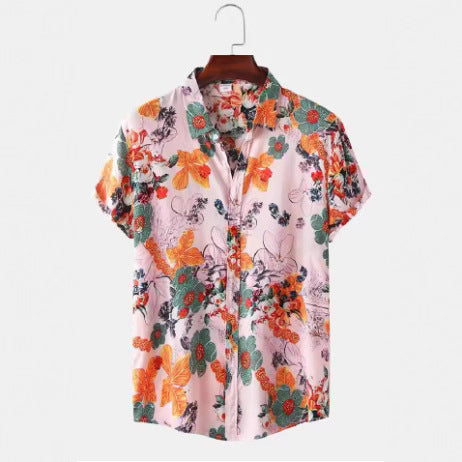 Retro-printed Short-sleeve Lapel-button Fashion Casual Jacket Shirt
