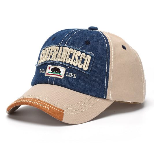 New Men's And Women's Water-washed Embroidered Letter Distressed Retro Fashion Baseball Cap For Outdoor, Street, Daily Use And Sun Protection
